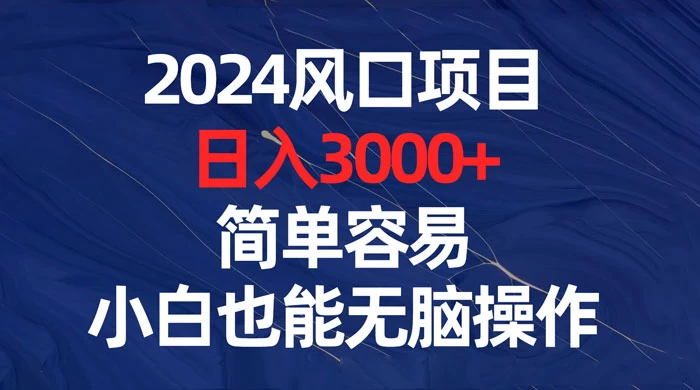 2024 风口项目，日入 3000+，简单容易，小白也能无脑操作-屿汉资源站