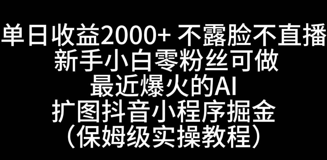 单日收益2000+，不露脸，不直播，新手小白零粉丝可操作最近爆火的AI扩图抖音小程序掘金（保姆级实操教程）-屿汉资源站