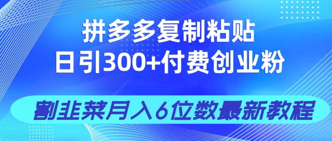 拼多多复制粘贴日引300+付费创业粉，割韭菜月入6位数最新教程！-屿汉资源站