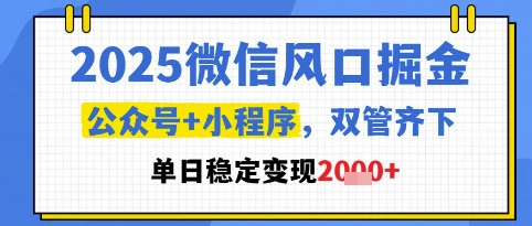 2025微信风口掘金，公众号+小程序双管齐下，单日稳定变现1k+【揭秘】-屿汉资源站