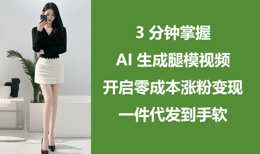 3分钟掌握AI生成腿模视频，开启0成本涨粉变现，一件代发到手软-屿汉资源站