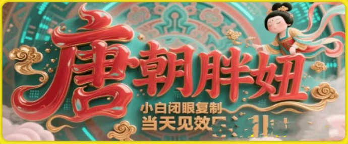 用AI克隆“唐朝胖妞”日更3条，平台疯狂推流，小白闭眼复制，当天见效，日入1k+-屿汉资源站