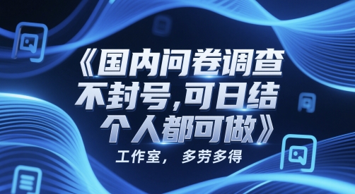 国内问卷调查，不封号，可日结，多劳多得，工作室，个人都可做-屿汉资源站