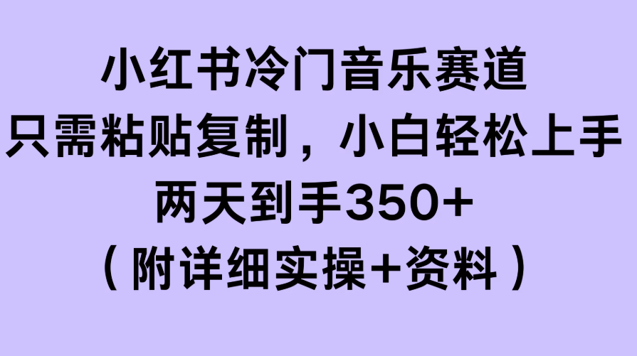 小红书冷门音乐赛道，只需粘贴复制，小白轻松上手，两天到手350+（附详细实操+资料）-屿汉资源站
