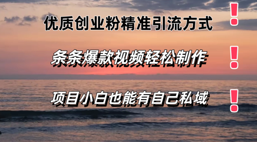优质创业粉精准引流方式，条条视频爆款，小白也能轻松拥有自己的私域！！！-屿汉资源站