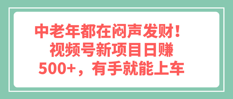 中老年都在闷声发财！视频号新项目日赚500+，有手就能上车-屿汉资源站