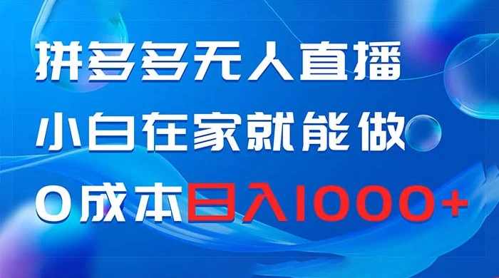拼多多无人直播，小白在家就能做，0 成本日入 1000+-屿汉资源站