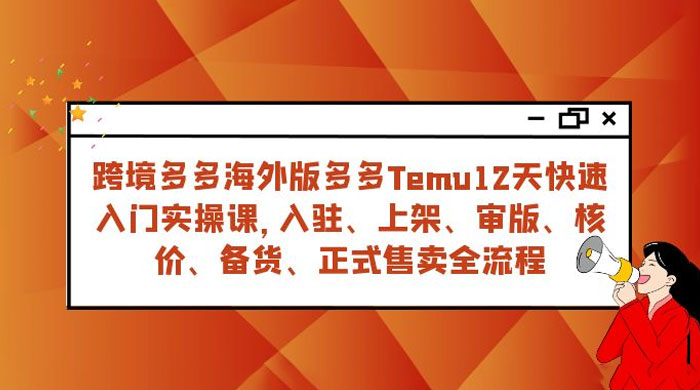 拼多多海外版 Temu 跨境电商 12 天快速入门实战课，从入驻上架到正式售卖全流程-屿汉资源站