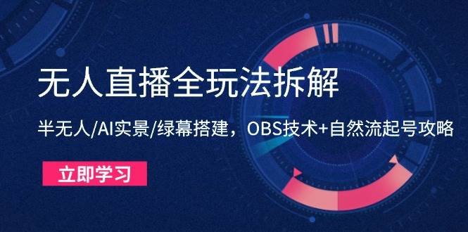 （14684期）无人直播全玩法拆解：半无人/AI实景/绿幕搭建，OBS技术+自然流起号攻略-屿汉资源站
