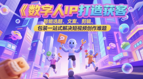 数字人IP打造获客变现实操课，智能选题、文案、剪辑、包装一站式解决短视频创作难题-屿汉资源站