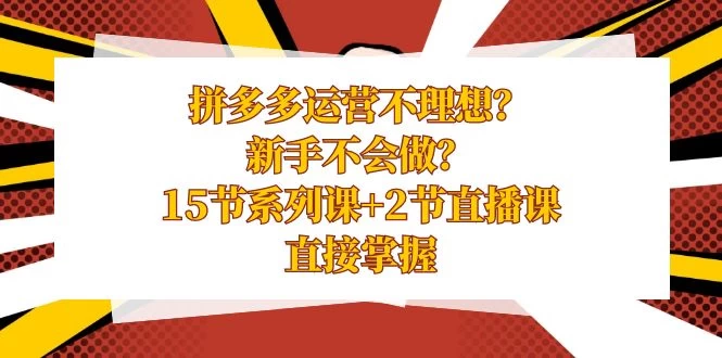 拼多多运营不理想？新手不会做？​15 节系列课+ 2 节直播课，直接掌握-屿汉资源站