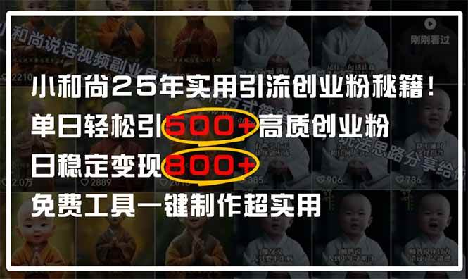 （14436期）小和尚2025年实用引流秘籍！单日轻松引500+高质量创业粉，日变现800+，…-屿汉资源站