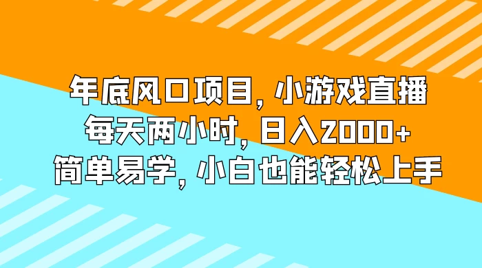 年底风口项目，小游戏直播，每天两小时，日入2000+，简单易学，小白也能轻松上手-屿汉资源站