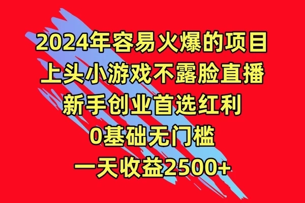 2024年容易火爆的项目，上头小游戏不露脸直播，新手创业首选红利，0基础无门槛，一天收益2500+-屿汉资源站