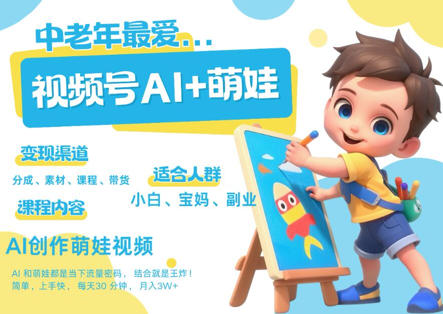 AI+萌娃,又一爆款密码,小白3步上手,爆款率80%,每天十分钟,轻松AI变现萌娃搞钱!月入5W,抓紧学!-屿汉资源站