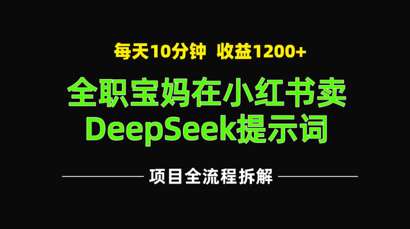 全职宝妈在小红书卖DeepSeek提示词,一天收益1200+-屿汉资源站