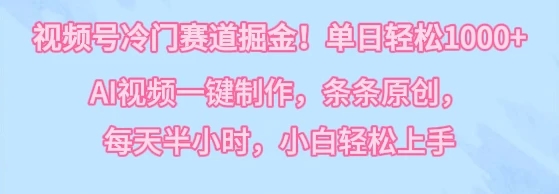 视频号冷门赛道掘金！单日轻松1000+，AI视频一键制作，条条原创，每天半小时，小白轻松上手-屿汉资源站